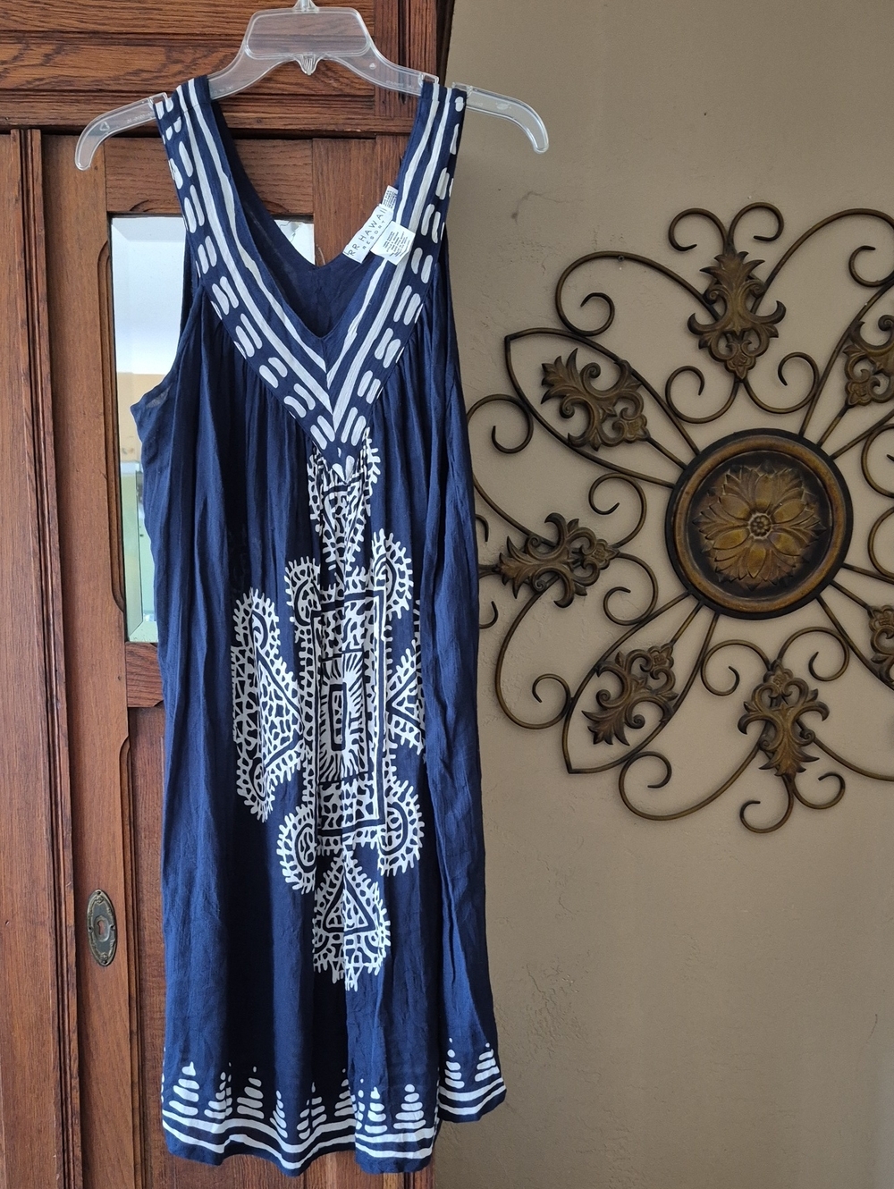 Women’s Navy Midi Dress with White Embroidered Detail